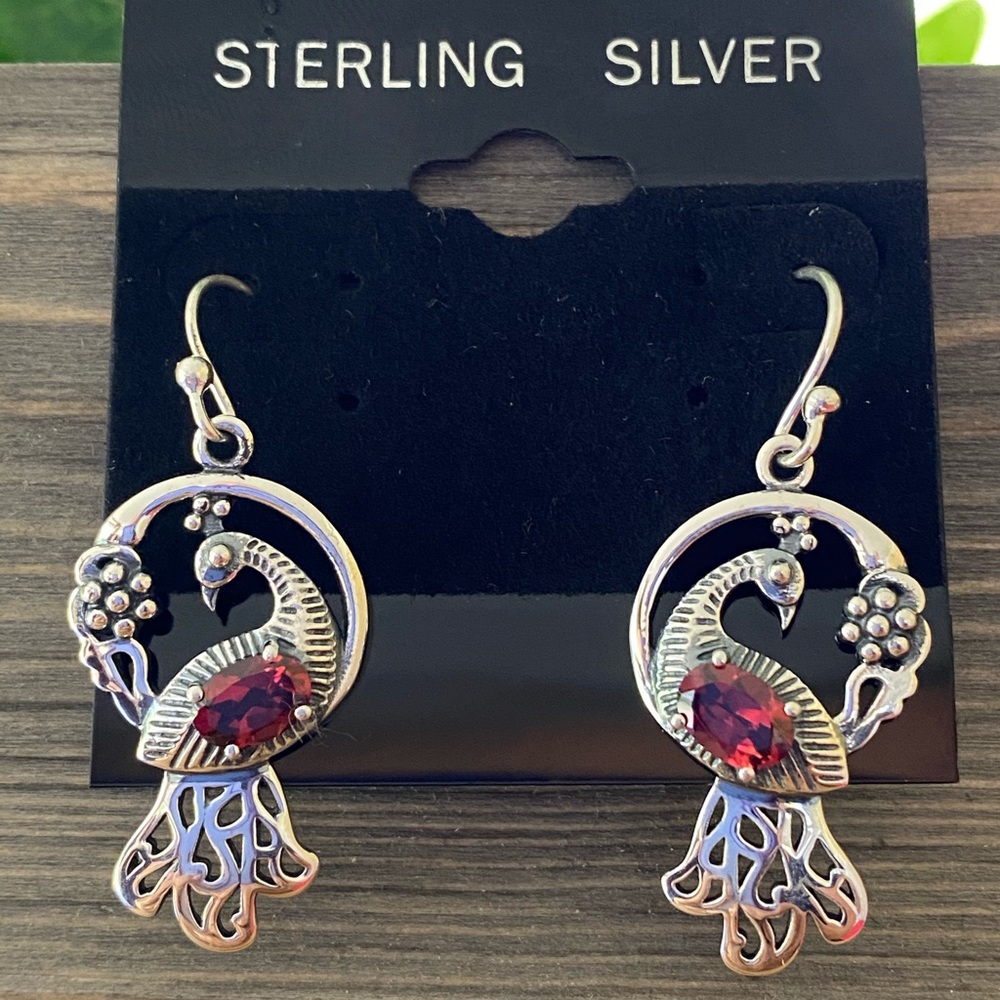 NEW Sterling Silver and Gemstone Peacock Earrings